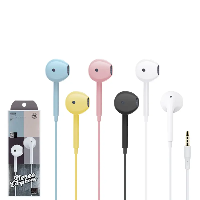 Grosir earphone berkabel dalam telinga warna untuk Apple, Android, Huawei ponsel dan subwoofer earphone oleh pabrik