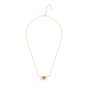 Collier pendentif soleil en améthyste, cabochon violet, chaîne dorée, bijoux modernes, minimalistes et élégants pour femmes - Product Image 1
