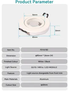 Einbau Mr16 Gu10 Downlight-Gehäuse loch 60mm Aluminium druckguss Runder IP44 Spot Down Light Frame