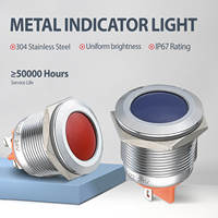 Lumière indicatrice de panneau en laiton/acier inoxydable chromé IP67 de 22 mm, borne à broches LED (rouge/vert/jaune/bleu/blanc) 12-24V