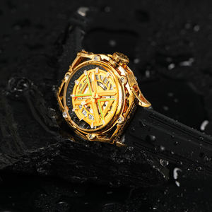 Vente en gros, expédition immédiate : Montre homme japonaise étanche en acier inoxydable avec mouvement mécanique doré et design squelette, verre minéral - Product Image 4