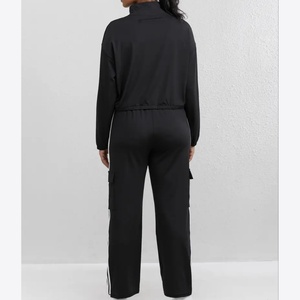 Ensemble survêtement femme décontracté à col montant, manches longues, coupe oversize, avec sweat à capuche zippé et pantalon de jogging, couleur unie, longueur cheville - Product Image 6
