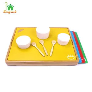 Bamboo Cutting Board with Flexible Mat Inserts Colored Poly Inlay Mats Chopping Board