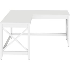 Bureau en forme de L Alera de style farmhouse, 58,27" x 58,27" x 29,53", en bois massif, pliable avec rangement, pour hôtels, couleur blanc - Product Image 6