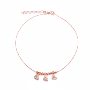 Heart Design Clear Zircon Stone Turkish Wholesale Handcrafted 925 Sterling Silver <b>Anklet</b> for Woman - Product Image 2