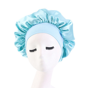 Qualité Élastique Femmes Tête Bonnets Avec Bord Wrap Écharpe <span class=keywords><strong>De</strong></span> Luxe Soie Satin Attacher Jumbo Cheveux <span class=keywords><strong>Bonnet</strong></span> <span class=keywords><strong>Bonnet</strong></span> <span class=keywords><strong>De</strong></span> <span class=keywords><strong>Nuit</strong></span> TJM-301 - Product Image 4