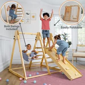 Wooden Indoor Climbing <b>Frame</b> Foldable With <b>Swing</b> For Children 4-6 Years Old Unisex Play Structure - Product Image 5
