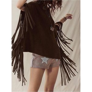 FOXA Haut asymétrique à franges et épaules dénudées pour femme, style bohème, à manches courtes, respirant, pour les loisirs - Product Image 5