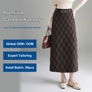 <strong>Women's</strong> Long <strong>Skirt</strong> Ankle Length <strong>Tartan</strong> Pattern Belted High Waist Straight Cut Classic Tailored Boutique Supply - Product Image 1