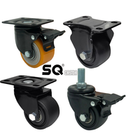 Roda Putar Nylon Tugas Berat Profil Rendah Berat Badan Rendah dengan Plat Putar Beban Tinggi 250-600kg, Batang Berulir M16, Tinggi 50 75 100mm