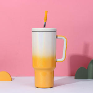Gobelet isotherme de style américain de 40 oz avec poignée, couvercle, paille, en acier inoxydable, à dégradé, pour le voyage, le camping, la voiture, la tasse à eau, la bouteille d'eau - Product Image 3