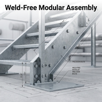Escalera Industrial de Acero Galvanizado para Exteriores, Resistente a la Intemperie, con Barandilla de Seguridad Completa, Escaleras Flotantes Duraderas y Ecológicas