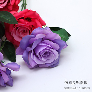 Bouquet de roses artificielles Xinchengzhi, 3 têtes, jaunes, en plastique, pour mariage et décoration intérieure - Product Image 3