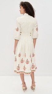 Robe maxi blanche à col en V, brodée, avec ceinture, décontractée, pour femmes, manches courtes, taille naturelle, 100% coton tissé - Product Image 5