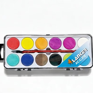 Lot de 12 couleurs de peintures aquarelles solides, portables, non toxiques et sûres, avec pinceau, pour l'école et les enfants - Vente en gros à prix abordable - Product Image 1