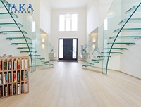 Design moderne de luxe, intérieur préfabriqué, Double escalier flottant en verre trempé avec semelle en verre, Double escalier