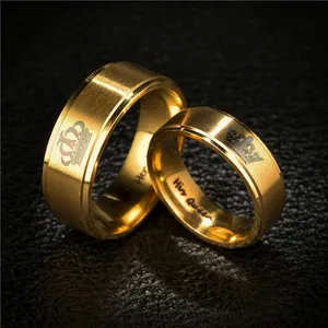 Anillos Acero不可氧化的Pormayor他的女王和她的国王钛钢皇冠订婚结婚戒指黄金18k夫妇