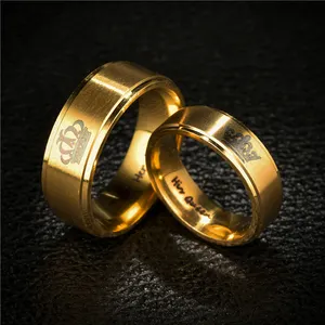 Anillos Acero Inoxidable Por mayor Seine Königin und ihr König Titan Stahl Krone Verlobung Eheringe Gold 18K Paar