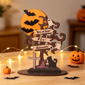 Decorazioni da Tavolo <span class=keywords><strong>in</strong></span> Legno per Halloween, Fantasmi, Pipistrelli e Gatti Neri, Insegne e Targhette Decorative per Feste <span class=keywords><strong>in</strong></span> Casa - Product Image 4