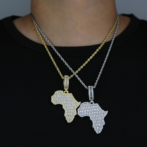 Moda Hip Hop joyería nuevo Iced Out Bling <span class=keywords><strong>Mapa</strong></span> de África colgante collar Color oro <span class=keywords><strong>completo</strong></span> CZ Zircon encanto hombres - Product Image 5