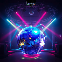 Grande boule disco en verre avec rotation à 6 tr/min, 18 lumières LED RGBW, style années 70/80, alimentation par adaptateur secteur pour fêtes, DJ, mariages, anniversaires