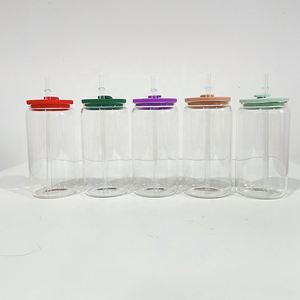 Verre canette 16oz transparent givré vierge pour sublimation avec couvercle en silicone coloré, stock entrepôt USA - Product Image 3