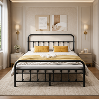 Cadre de lit double en métal durable au design moderne, hauteur réglable, assemblage facile, support à lattes, tête de lit pour hôtel et appartement