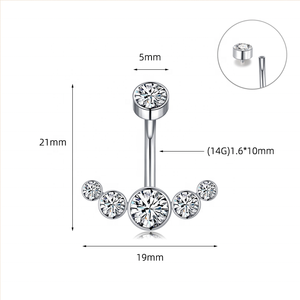 Anneau de nombril en acier inoxydable 316L 14G avec filetage interne en forme de T, serti de CZ, plaqué or 18 carats, prêt à être expédié - Product Image 5