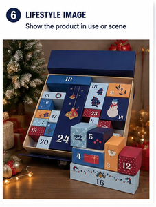 Custom Blue Advent Calendar <b>Box</b> with Handle Rigid Cardboard <b>Christmas</b> Blind <b>Box</b> Mystery Packaging for Luxury <b>Gift</b> Wholesale - Product Image 5