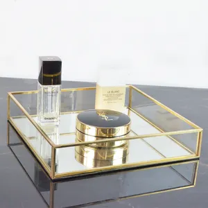 hot sale home decor hotel display storage metal gold mirror decorative glass tray