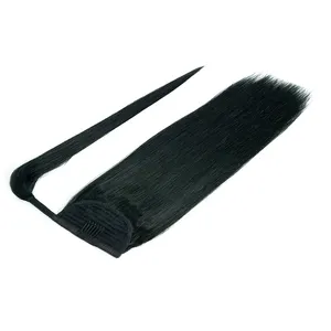 Jet black onytail Extension Human Hair Wrap Around Hair Straight with Magic Paste for beauty