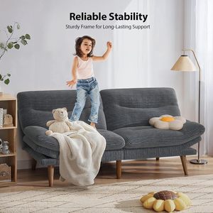 Sofá Cama Modular Ajustable de 66 Pulgadas, Convertible en Futón de Pana, con Respaldo y Reposabrazos, Seccional para Espacios Pequeños, Color Gris - Product Image 4