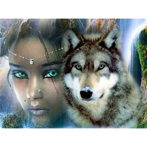 Diamond Painting portrait Woman And Wolf Your Own Private Picture Mosaic Home Decoration Modern Design High Quality