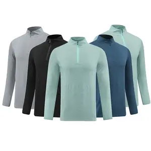 Рубашка из 100% полиэстера с замком UPF 50, рубашка на молнии с длинным рукавом, пуловер на молнии 1/4 для гольфа