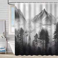 Rideau de Douche en Polyester Vert Forêt de Pin Gris Brumeux, Imprimé Personnalisé, Imperméable, Anti-Moisissure, Vente en Gros, Moderne