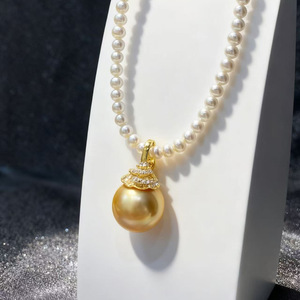 31088 Accessoires de perles DIY Pendentif en argent S925 avec perles rondes de 10-13 mm Support vide pour bouton Collier élégant et stylé - Product Image 4