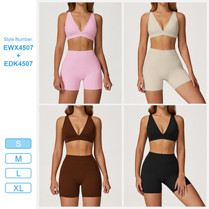 Ewx4507 + edk4507 đào Yoga phù hợp với sâu V cổ áo ngực và quần short thường chặt chẽ thể thao phù hợp với thể thao ngoài trời chạy bộ thể dục phù hợp với - Product Image 2