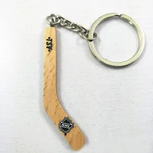 定制曲棍球棒钥匙扣金属木质冰球钥匙圈，带有您的标志