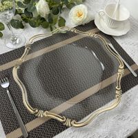 Assiette de présentation décorative en plastique à bordure arc-en-ciel, pour hôtels, banquets, mariages, dorée, compatible lave-vaisselle