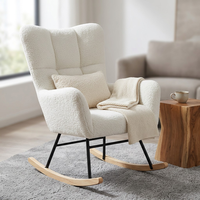 Fauteuil à bascule en tissu Teddy blanc, fauteuil à bascule rembourré pour la chambre d'enfant, le salon, la détente