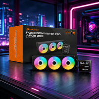 Refroidisseur de processeur liquide AIO Cougar Poseidon VP360 360 mm avec écran LCD, radiateur RGB, triple ventilateur, système de refroidissement par eau à roulement fluide, noir