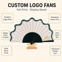 Kipas Tangan Lipat Kayu Custom Logo Cetak Grosir Warna Krem Hijau, Hadiah Promosi Merek untuk Acara Pesta Pernikahan, Langsung dari Pabrik