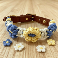 Collier pour chien personnalisé en nylon et cuir, avec breloques tissées en forme de fleur, souple et réglable, cadeau de Noël créatif et durable pour chien