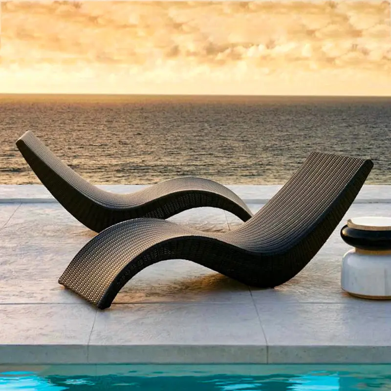 Praia exterior Rattan Sun Chaise Lounge Chair para jardim e piscina