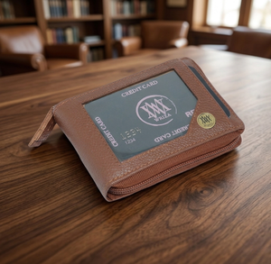 Portefeuille fin en cuir véritable avec fermeture éclair, protection RFID, 10 emplacements pour cartes de crédit, pour homme et femme - Product Image 1