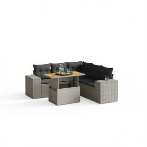Set Divano da Giardino Grigio con Sedute Imbottite, Arredamento da Esterno dal Design Contemporaneo, Rattan PE Resistente ai Raggi UV, Cuscini Impermeabili - Product Image 1