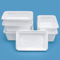 Boîte à lunch rectangulaire jetable en plastique épais de 1000 ml, blanc laiteux, pour la restauration rapide à emporter, usage commercial, rembourrée