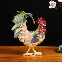 SHINNYGIFTS Grande boîte à bibelots en métal en forme de coq, décoration moderne pour la maison, cadeaux du Nouvel An, artisanat en métal peint à la main