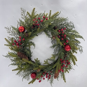 2026 Christmas Artificial Wreath Collection Flocked&Unflocked Pine Wreaths with Berries, Balls&Pinecones for <b>Front</b> <b>Door</b> <b>Decor</b> - Product Image 3
