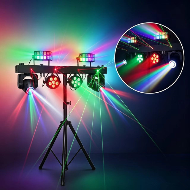 All-in-One Stage Lighting System Tripod 4-in-1 LED for Par Laser Strobe Rig Featuring DMX512 Control IP33 Rating